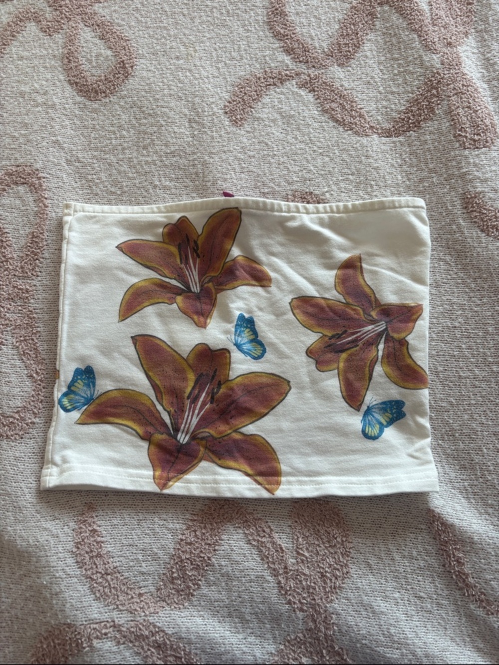 Edikted Cream Floral Butterfly Tube Top